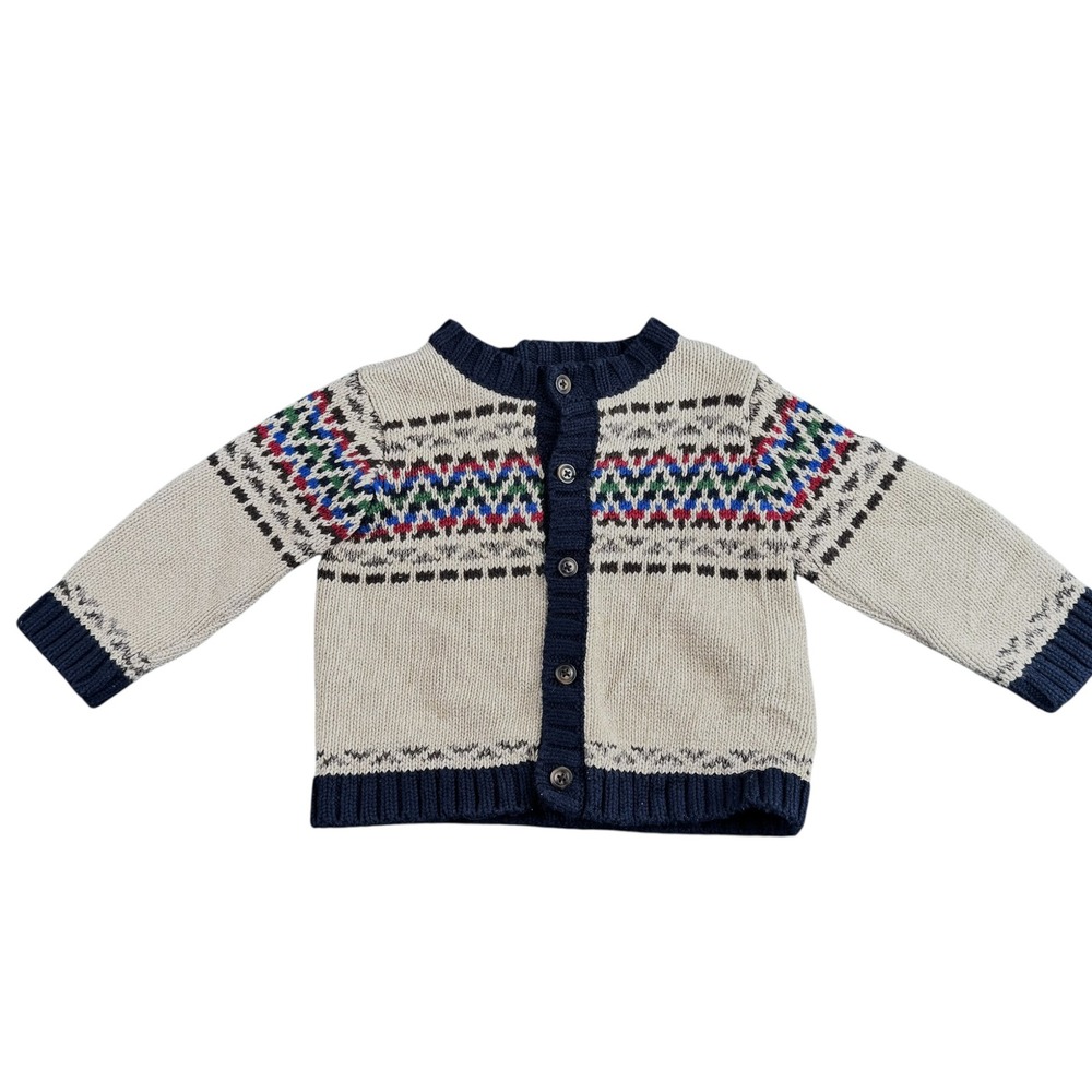 Piper & Posie Baby Fair Isle Knit Cardigan Sweater Tan Navy Blue 6-9M 301